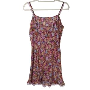Natori Josie Pink Floral Print Sheer Babydoll Lace Mini Chemise Nightgown Size M